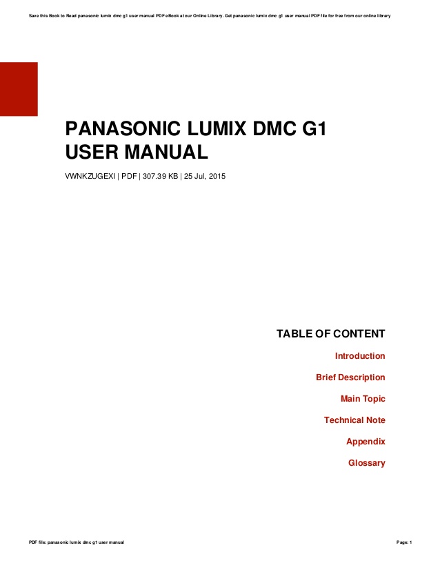 Panasonic lumix dmc-g1 manual pdf